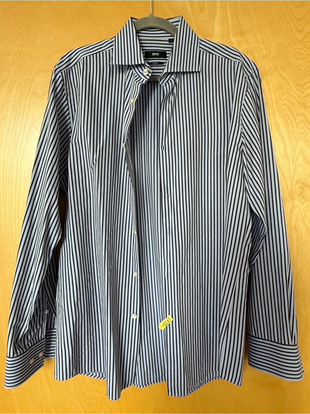 Hugo Boss Navy and White Vertical Stripe Dress Shirt